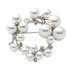 【シルバー×ワンサイズ】[Cream dot. クリームドット公式] ブローチ フォーマル 卒業式 卒園式 入学式 入園式 ママスーツ コサージュ 華やか ピン パール キュービックジルコニア ビジュー ラウンド型 円形 上品 エレガント 大人