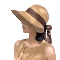 帽子 夏 小顔効果 あご紐 通気 大きめ 日除け帽子 サイズ調節可 uvカット ビーチ 日焼け対策 リゾート ストローハット ハット 釣り リボン 紐付き 旅行 レディース 夏 つば広 麦わら帽子 大きいサイズ [MiniAya]
