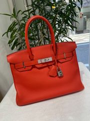 【美品】HERMES エルメス バーキン 30 バーキン 30 トゴ カプシーヌ シルバー金具 O刻印□ レッド オレンジ 中古 ハンドバッグ トートバッグ レディース 女性用 ブランド 赤 本革 レザー カーフ 希少 レア プレゼント ギフト バック