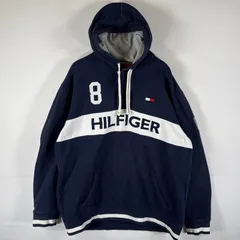 古着 トミーヒルフィガー TOMMY HILFIGER パーカー スウェット 大きいサイズ ハーフボタン ラガーシャツ プルオーバー  XXL  ネイビー メンズ