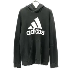adidas アディダス ロゴプリント 長袖 スウェットパーカー O ブラック メンズ 古着