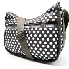 【良品】LESPORTSAC レスポートサック ワンショルダーバッグ トートバッグ ドットコム柄 シルバー金具 肩掛け 斜め掛け ナイロン レディース ブラウン 茶色