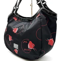 ✨美品✨ agnes b アニエスベー ハンドバッグ  トートバッグ ショルダーバッグ ワンショルダーバッグ ナイロン エナメル ブラック 黒色 ハート柄 総柄 ユニセックス 男女兼用 メンズ レディース