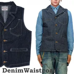 デニム ベスト ジレ メンズ ベスト ストライプ 襟付き インディゴ ヒッコリー テーラードベスト ワークベスト アメリカン クラシック ロカビリー ミドル シニア エージ 大人 40代 50代 60代 中高年 秋冬