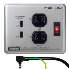 Fargo 延長コード USB 急速充電 スマホ アメリカン レトロ STEEL TAP シルバー スチールタップ ファーゴ 電源タップ 鉄製 2個口 雷サージ付 おしゃれ インテリア DIY ガレージ メタリック 一括スイッチ 1.8m 1