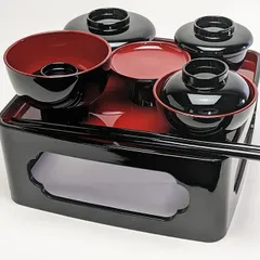 天然木輪島黒塗暁半月膳五客