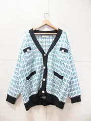 Alicedudu アリスデュデュ Vネックニットカーディガン 長袖 パールボタン 総柄 ブルー Sサイズ セレモニー オケージョン