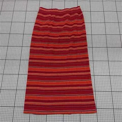 ◇ ⊇ Ray BEAMS レイビームス ボーダー 膝下丈 タイト スカート サイズ1 レッド オレンジ系 レディース E  【1509100077565】