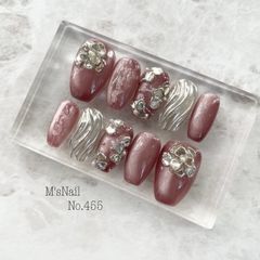 ネイルチップ チップ ピンク マグネット うるうる ちゅるん 花 大人 上品 韓国 キラキラ