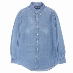 RALPH LAUREN ラルフローレン デニム シャツ ボタンダウン 長袖 ポニー刺繍 カスタムフィット サイズM インディゴ メンズ 【中古】
