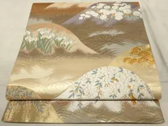 平和屋着物◎六通柄袋帯　唐織　重ね山流水草花文　金銀糸　正絹　逸品　AAAR1874sx
