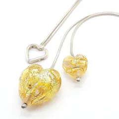 Folli Follie ヴィンテージ フォリフォリ SILVER 925 2連チェーン シルバーネックレス ヴェネチアンガラス ゴールド ツインハート ラリエット