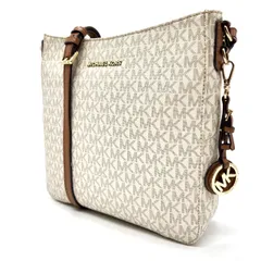 ?美品? Michael Kors マイケルコース ショルダーバッグ MK柄 総柄 PVC レザー 革 ホワイト 白 ブラウン 茶色 チャーム ゴールド金具 レディース