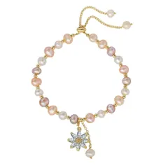 【新着商品】真珠 ゴールド 18K 淡水パール RGP 最高級ジルコニア レディース ヒマワリ 腕輪 ブレスレット ブレスレット 人気 18K ゴールド結婚式 K.L.Y プレゼント アクセサリ