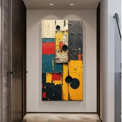 アート 大きな現代的 抽象キャンバスアート 70x140cm 額なし カラフル レトロ 幾何学的 壁ポスター リビングルーム 寝室 ホームデコ 部屋 アートワーク 装飾的 ギフト アイデア おしゃれ キャンバス おしゃれ