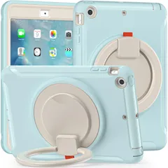 【特価セール】ケース(iPad 第1世代 Mini1/Mini2/Mini3 第2世代 第3世代 Mini iPad iPad キッズ キズ防止 落下防止 カバー ミニ2 ミニ3 ハンドル付 アイスブルー) 多方向 360°回転スタンド 頑丈 軽い 衝撃吸収
