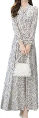 Stella ann きれいめ ワンピース レディース 長袖 秋春 花柄 細見え マキシ丈( ホワイト,  2XL)