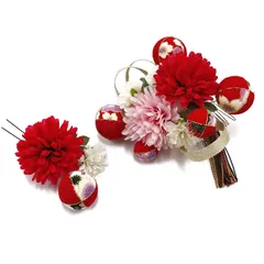 髪飾り 成人式 振袖 袴 2点セット 赤 ピンク 白 大人 浴衣 かんざし 簪 卒業式 フォーマル 結婚式 花飾り つまみ細工 リボン ちりめん ブライダル W 髪飾り 921/730 294-256 赤 m844　WSi