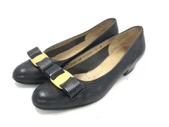 ■美品■ Salvatore Ferragamo フェラガモ ヴァラリボンリザード型押しレザー ヒール パンプス サイズ6 (約23.5cm) 靴 シューズ DJ6218