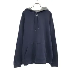 アンダーアーマー ロゴ刺繍 長袖 スウェットパーカー M ネイビー系 UNDER ARMOUR プルオーバー トレーナー メンズ 古着 【240505】