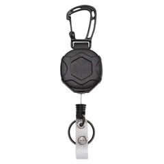 ブラック- 1個 [CRAZY SHARK] 1個 リールキーホルダー 強力 カラビナ式ピンオンリール キーリール 金属ワイヤー 最長80cm キーチェーン 伸びる 丈夫 紛失防止