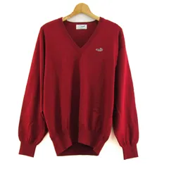 クロコダイル セーター トップス 長袖 Vネックニット 日本製 メンズ Lサイズ レッド CROCODILE 【中古】