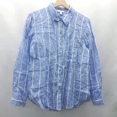 ◇ ⊂ H&M エイチアンドエム リネン素材 ストライプ柄 長袖 シャツ サイズ S ブルー系 レディース E  【1411280035764】