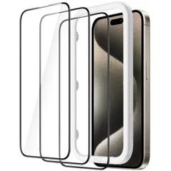 【在庫処分】JEDirect iPhone15ProMax(15 Pro Max 6.7インチ用) 全面保護フィルム 強化ガラスフィルム 黒縁 ガイド枠付き ケースに干渉なし HDクリア 3枚セット