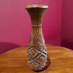 タイ製 木製 花瓶 木彫 花 ウッドフラワーベース 花瓶 花入れ 花器 アジアン 骨董品 アンティーク