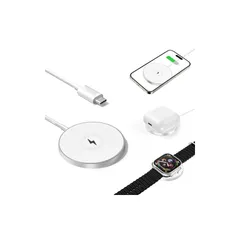 Mag Safe充電器 ワイヤレス充電器 マグネット式 iPhone16/15/14/13/12シリーズに対応 applewatch充電器 マグセーフ充電器 Mag Safe充電ケース付きAirPodsに対応 アップルウォッチ充電器 一台三役 強磁気 超軽 0