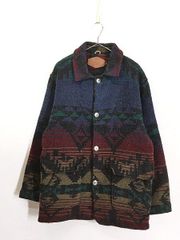 古着 80s USA製 WoolRich コンチョボタン ネイティヴ チマヨ ウール ブランケット ジャケット M 古着