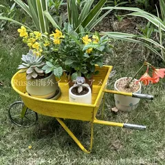 ガーデンオブジェ ガーデンカート イエロー プランターラックにも レトロ シャビー加工 ガーデニング 雑貨 ガーデン雑貨 ガーデンインテリア ガーデン インテリア 庭の装飾 お洒落 おしゃれ 4-7