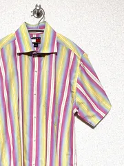 【TOMMY HILFIGER】90s S/S フラッグタグ マルチストライプシャツ M トミーヒルフィガー ヴィンテージ 古着