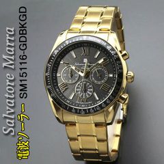 サルバトーレマーラメンズ電波ソーラー腕時計ステンレススチールベルト 　誕生日 記念品 プレゼント SM15116-GDBKGD