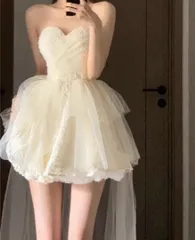 レースチュールミニドレス?可愛いパーティー用ベアドレス