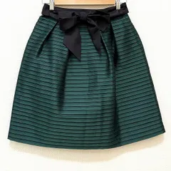 #anc トゥービーシック TO BE CHIC スカート 40 緑 黒 ボーダー 光沢 リボンベルト付き タグ付き 新品同様 レディース [948959]