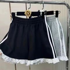 【🍓Lace skirt pants 】ブラック グレー 黒⌇﻿レース フリル サイドライン スカート パンツ ショートパンツ ショーパン 短パン ハーフパンツ スカパン⌇﻿スポーティー バレエコア フェミニン ワンホン シズニルック⌇ 韓国 韓国通販