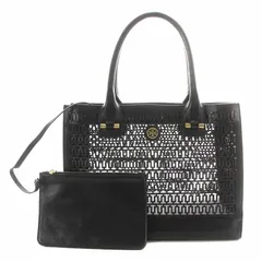トリーバーチ TORY BURCH トートバッグ ハンドバッグ レザー パンチング ロゴ ポーチ付き 黒 ブラック /YI2