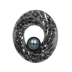 ブローチ ブラック パール アンティーク調 カジュアル フォーマル ナチュラル パーティー 丸 置物 重厚感 ペア ギフト 贈り物 新品