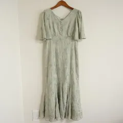 #snc アンドクチュール And Couture ワンピース 38 緑 花柄 刺繍 レースアップ ロング 半袖 レディース [764191]