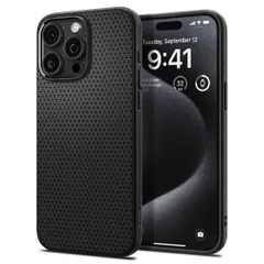 Spigen iPhone 15 Pro Max ケース マット ソフト 米軍MIL規格 耐衝撃 ワイヤレス充電 リキッド・エアー ACS06562 (マット・ブラック)