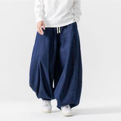 デニムパンツ ワイド バルーン コクーン 3Ｄ カーブ 立体的 メンズ 韓国ファッション ストリート ダンス ヒップホップ 個性派 ウエストゴム 黒