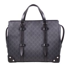 【GUCCI 】グッチ GGスプリーム トートバッグ 626356 ダークグレー ブラック PVC レザー メンズ ハンドバッグ 鞄 【中古】 USED-B 【9304】