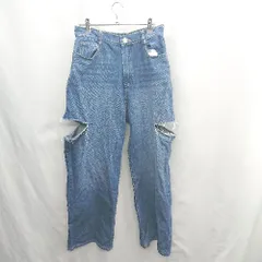 ◇ Θ Re EDIT リエディ サイドカット ワイドジーンズ サイズL インディゴブルー レディース E  【1412260034272】