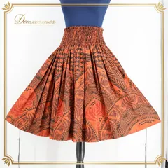 フラダンス 衣装 パウスカート オレンジ系 マハロサービス シングル フラ ダンス 橙 黒 レッスン ハワイアン アロハ スカート 落ち着いた色 ふんわり ハワイアンプリント 日本製 ブラック系