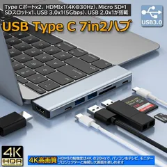 USB Type C HDMI 7in2 ハブ USB3.0 USB2.0 ドッキングステーション 100wPD急速充電 カードリーダー Thunderbolt 3 MacBook Pro ハブ HDMI 変換アダプタ 高速データ転送 4K HDMI