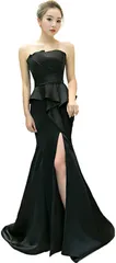 Ominefans インポート ロングドレス イブニングドレス マーメイド パーティードレス ワンピース( 黒-長,  M)