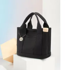 ●新品●ミニトートバッグM ランチバッグ ファスナー 自立＜ブラック＞ポケットミニバッグ マザーズバッグ トートバッグ メンズ レディース ユニセックス 男女兼用 軽量 丈夫 買い物 お散歩 通勤 通学 旅行