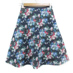 クミキョク 組曲 KUMIKYOKU フレアスカート ミモレ丈 花柄 マルチカラー S1 紺 白 ネイビー ホワイト /FF54