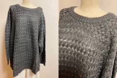 KN1052＊6L大きいサイズ★かご編み柄ニットプルオーバー　チャコール